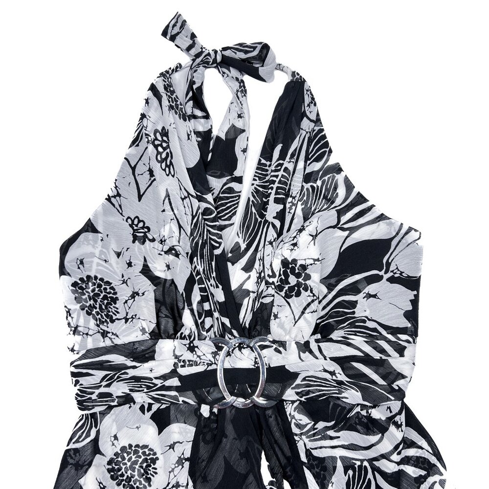 WHBM Halter Tie Floral Satin Flowy Chiffon Maxi Cocktail Gown Size 6‎ - NWOT - Picture 6 of 11